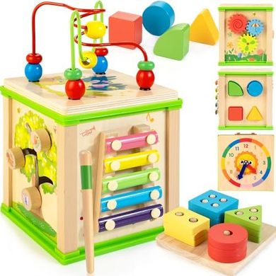 7-in-1 Wooden Activity Cube: Montessori Toddler Toys (Ages 1-3)
