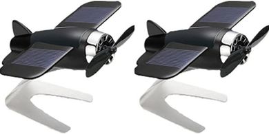 Rotating Solar Airplane Model (Black) for Car or Office
