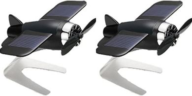 Rotating Solar Airplane Model (Black) for Car or Office