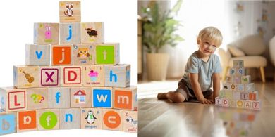 Large Wooden Blocks: Letters, Shapes, Colors, Early Learning
