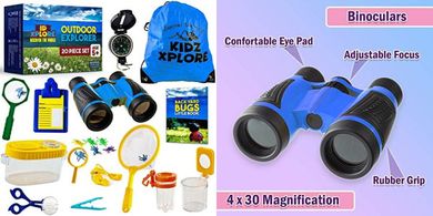 Kidz Xplore Outdoor Explorer Set: Binoculars, Compass, Bug Catcher, Magnifier
