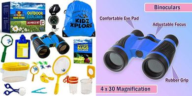 Kidz Xplore Outdoor Explorer Set: Binoculars, Compass, Bug Catcher, Magnifier