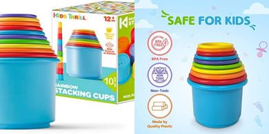 Rainbow Stacking Cups: Bath & Educational Toys for Toddlers (1-3 years)
