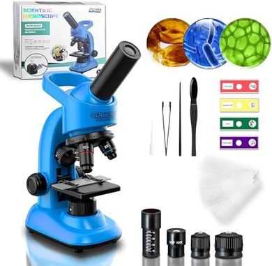 Kids STEM Microscope Kit: 40-1600x Magnification, Prepared Slides & Tools
