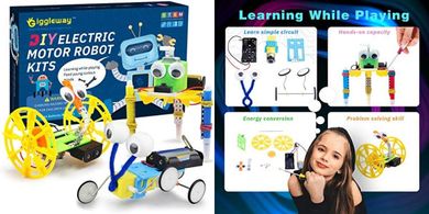 Electric Motor Robotic STEM Kits: Build 3 Doodling, Balance, & Reptile Robots
