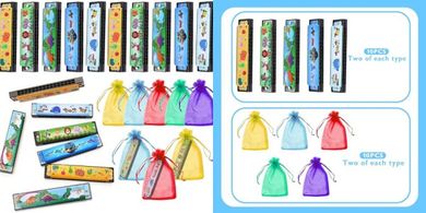 10 Cartoon Harmonicas with Gift Bags – Kids