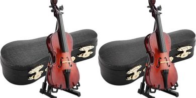 Miniature Cello Model: Collectible Wooden Instrument Replica with Case