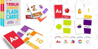 Toddler Flash Cards: Animals, Colors, Shapes, Numbers & Alphabet (65 Cards)