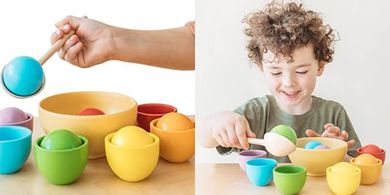 Montessori Rainbow Ball Sorting Cups: Toddler-Safe Wooden Motor Skills Toy