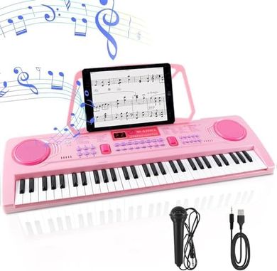 WOSTOO Kids 61-Key Portable Piano with Mic & Stand (Pink)