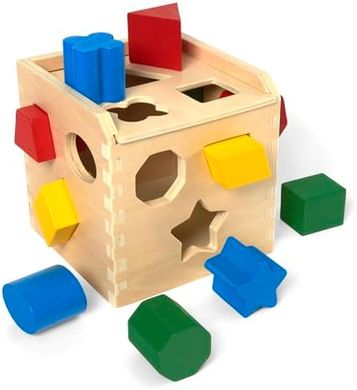 Melissa & Doug Classic Wooden Shape Sorter Cube (12 Shapes)