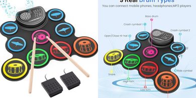 Portable Electronic Drum Set with Headphones, Speaker & 10-Hour Battery