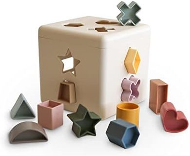 Mushie Shape Sorter: Danish-made toddler learning toy (12 shapes)