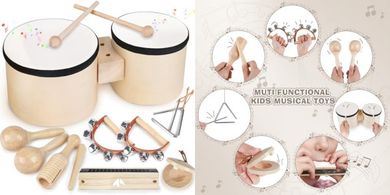 Toddler Wooden Drum Set: Musical Instrument Toy Gift (1-4 years)

