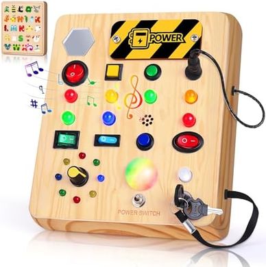 Montessori Wooden Airplane Sensory Busy Board with Lights