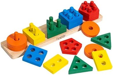 Wooden Shape & Color Sorting Stacking Blocks for Toddlers