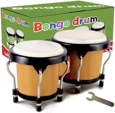 EastRock 4" & 5" Bongo Drum Set with Tuning Wrench (Brown)

