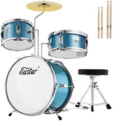 Eastar 3-Piece Beginner Drum Set: Sky Blue, 14" with Throne & Accessories