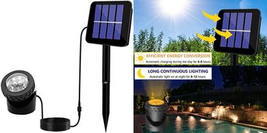 AVEKI Solar LED Landscape Spotlight: Waterproof, adjustable, auto on/off.
