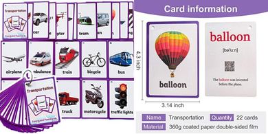 English Flash Cards: Transportation Learning Toys for Kids
