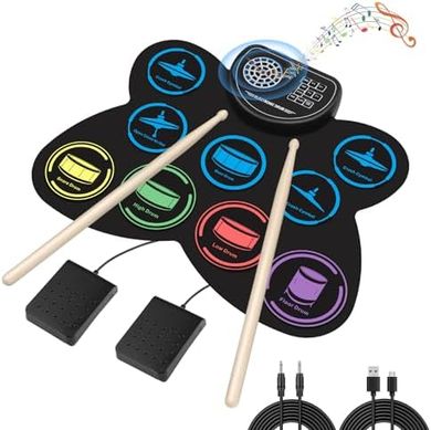 Marrilley Electronic Drum Set: Portable, 9-Pad, Built-in Speaker, 10-Hour Playtime.