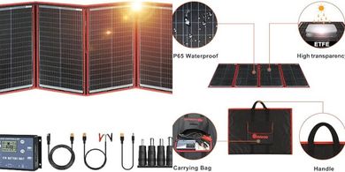 DOKIO 220W Portable Foldable Solar Panel Kit with USB & 12V Output
