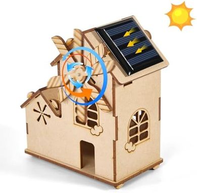Solar-Powered Wooden Windmill House 3D Puzzle Kit (Ages 8-12)
