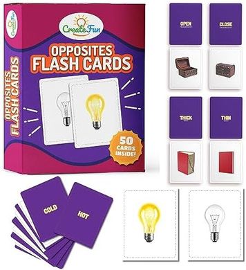 Opposites Flash Cards: 50 Picture Cards & 7 Learning Games
